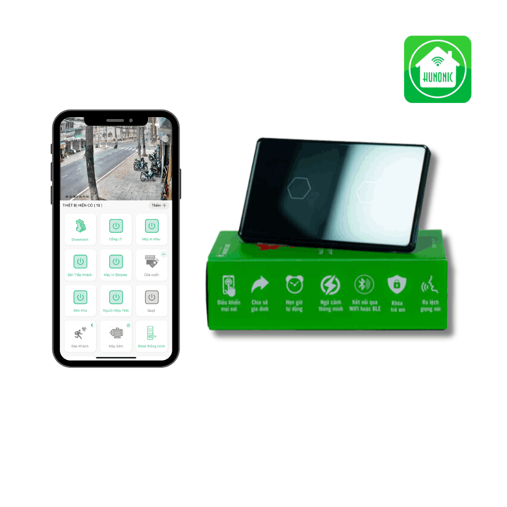 Công Tắc Cảm Ứng 2 Nút Wifi Hunonic Datic Màu Đen/Trắng