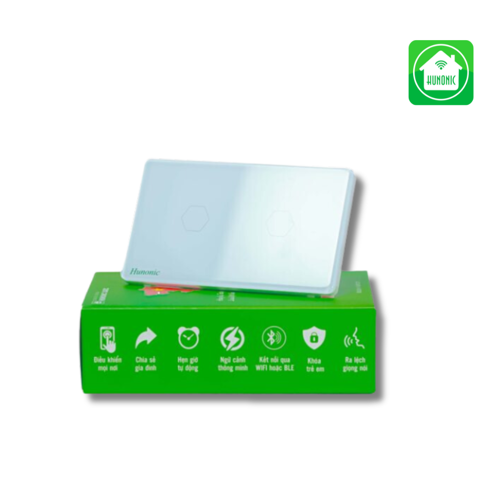 Công Tắc Cảm Ứng 2 Nút Wifi Hunonic Datic Màu Đen/Trắng
