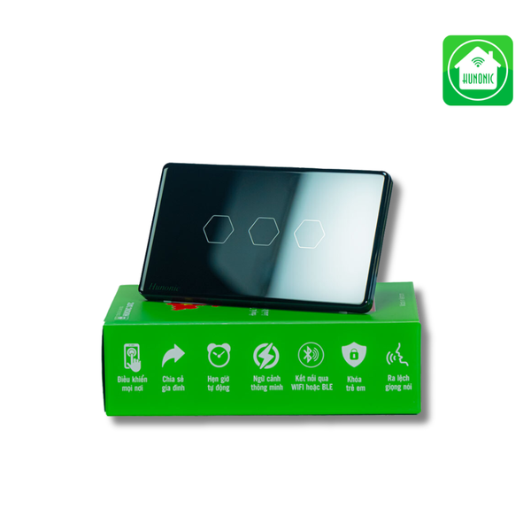 Công Tắc Cảm Ứng 3 Nút Wifi Hunonic Datic Màu Đen/Trắng