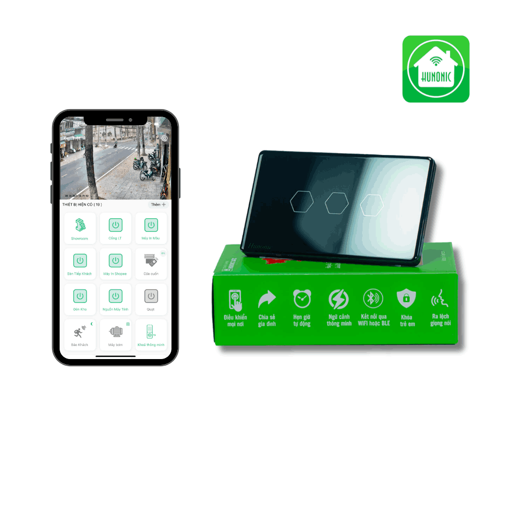 Công Tắc Cảm Ứng 3 Nút Wifi Hunonic Datic Màu Đen/Trắng
