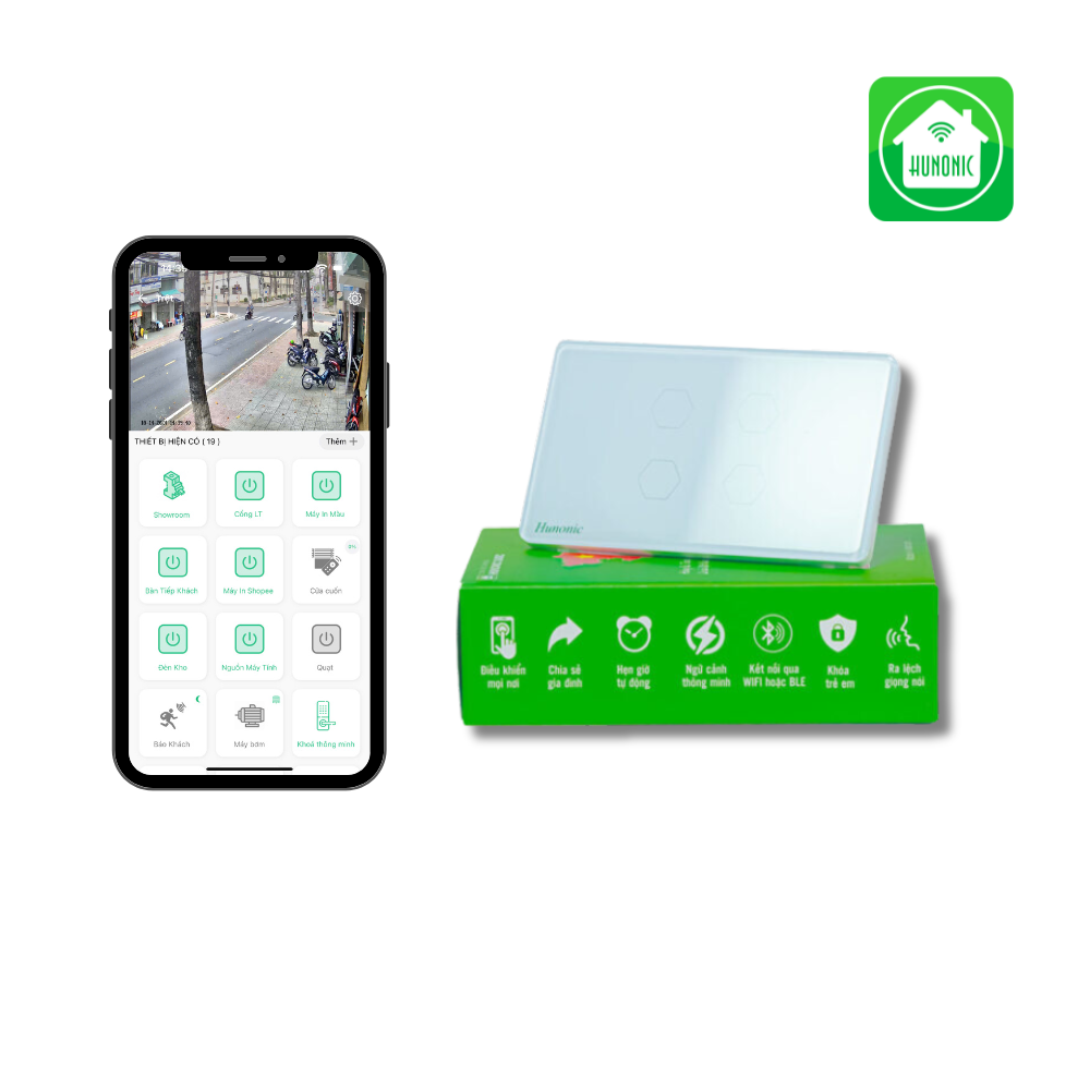 Công Tắc Cảm Ứng 4 Nút Wifi Hunonic Datic Màu Đen/Trắng