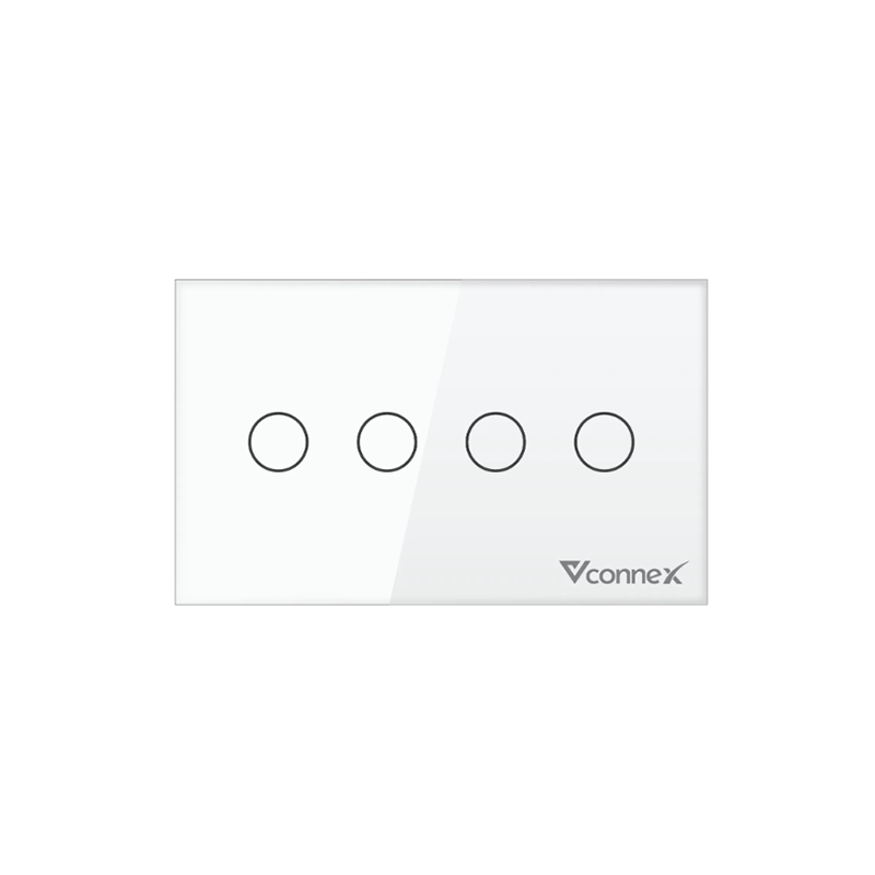 Công tắc thông minh Vconnex 4 kênh chữ nhật không viền - VCN-WS04-USW
