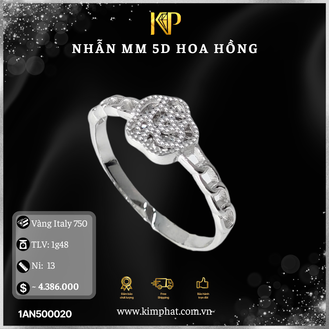  Nhẫn MM 5D Hoa Hồng Vàng Italy 750 KIM PHÁT 