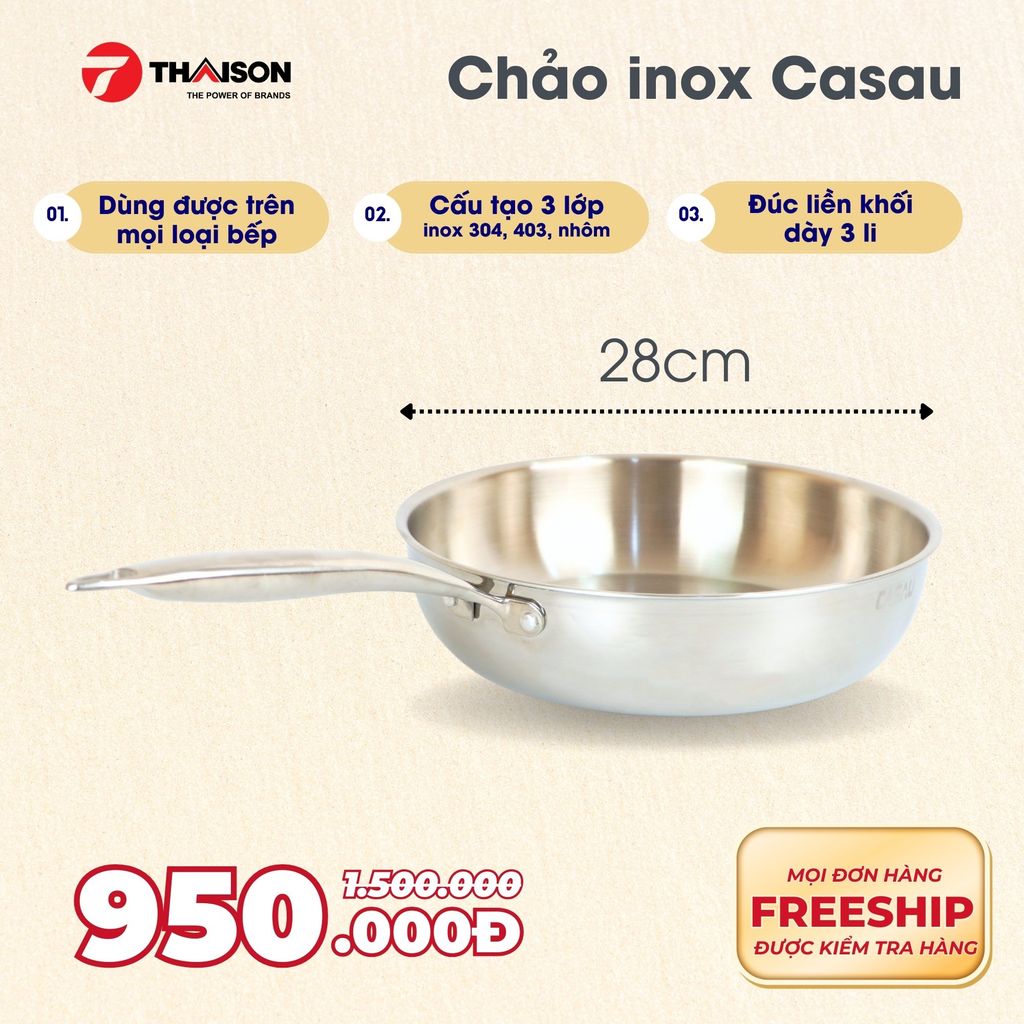 Chảo inox 304 Casau không phủ chống dính