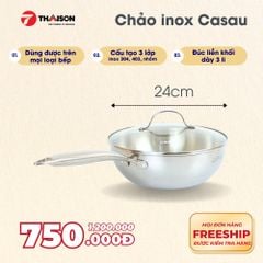Chảo inox 304 Casau đúc liền khối 3 lớp đáy