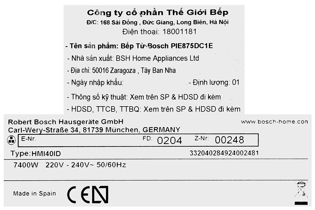 Bếp từ Bosch PIE875DC1E 4 vùng nấu