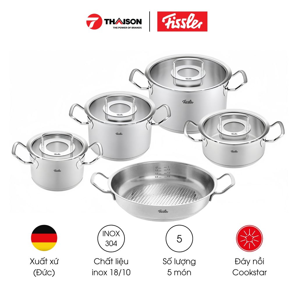 Bộ nồi Fissler Original-Profi Collection 5 món Nắp Vung Kính (4 nồi + 1 chảo)