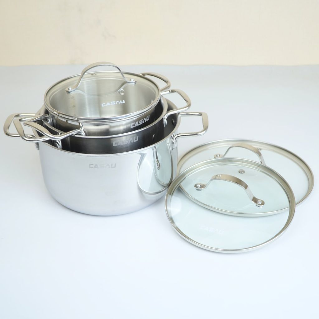 Bộ nồi bếp từ 3 món Casau inox 304 chính hãng