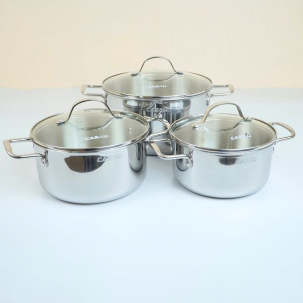 Bộ nồi bếp từ 3 món Casau inox 304 chính hãng