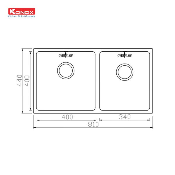 Kích thước Chậu rửa bát Konox Undermount CUBE 8144DU