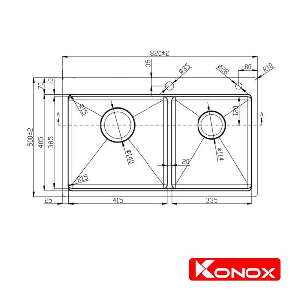 Kích thước Chậu rửa bát Konox Workstation-Topmount Sink KN8250TD