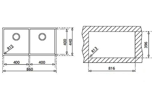 Chậu rửa bát Teka BE LINEA RS15 2B 740 kích thước