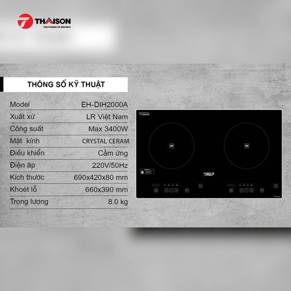 Mặt kính ceramic Bếp từ đôi Chefs EH-DIH2000A