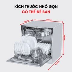 Máy rửa bát mini Beko 8 bộ DTC36810S thiết kế để bàn