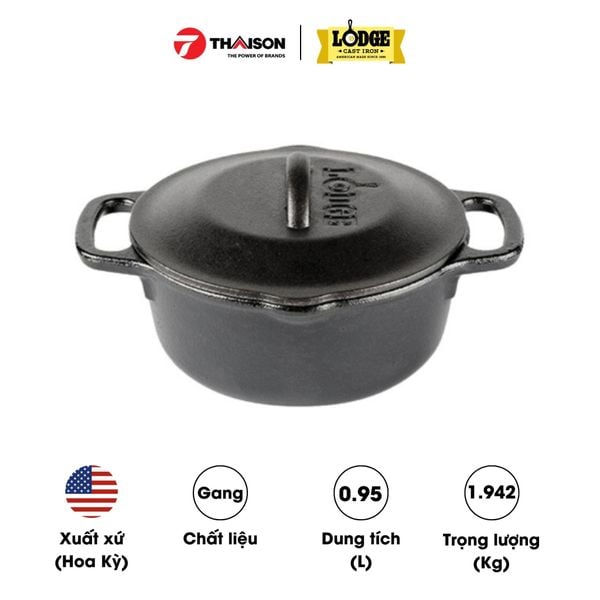 Nồi gang Lodge 18.5 cm - dung tích 0.95 lít L1SP3