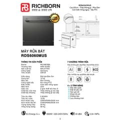Máy rửa bát Richborn RDS6060MUS 12 bộ