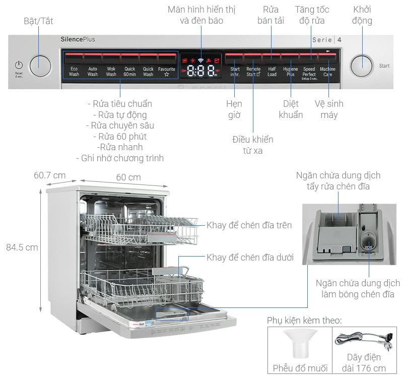 Máy rửa bát Bosch SMS4IVI01P Series 4 độc lập