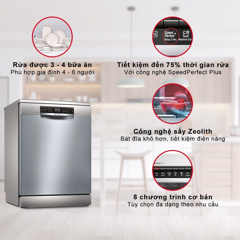 Máy rửa bát Bosch SMS6ZCI42E Series 6 độc lập sấy Zeolith