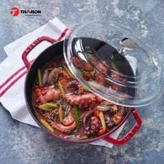 Nồi chảo gang Staub 28cm có nắp kính