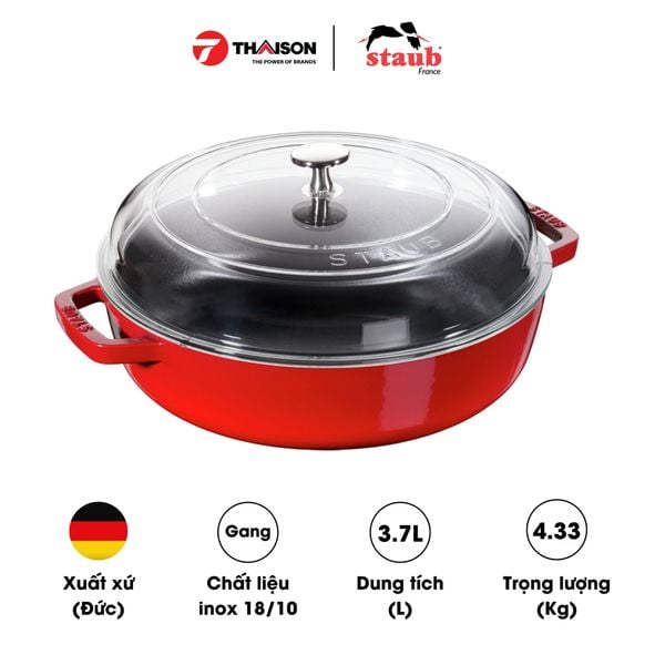 Nồi chảo gang Staub 28cm có nắp kính