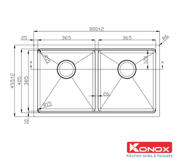 Kích thước Chậu rửa bát Konox Workstation-Undermount Sink KN8046DUB
