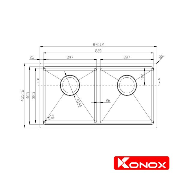 Kích thước Chậu rửa bát Konox Workstation-Undermount Sink KN8745DUB
