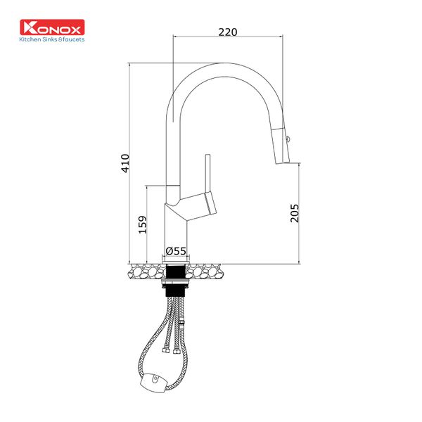 Kích thước Vòi rửa bát Rút Dây Konox NEVA