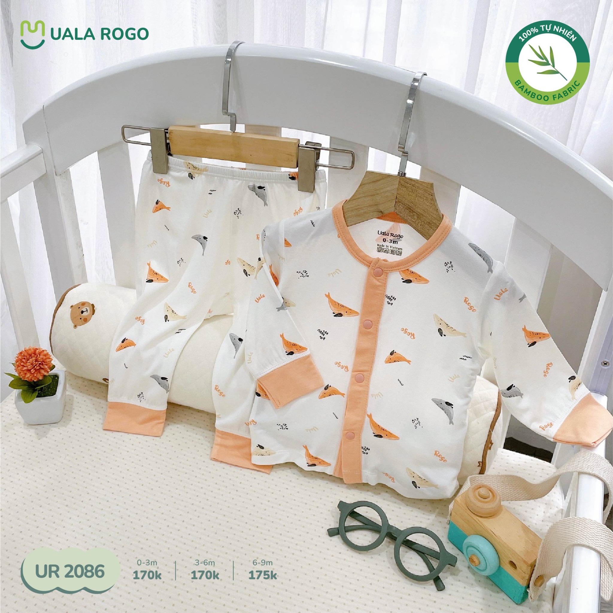 Bộ Cài Dài Uala Rogo Sợi Tre Lệch UR2086 0-3M Cam