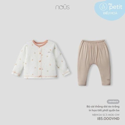 Bộ Cài Dài Nous Áo Trắng HT Quần Màu Be NB