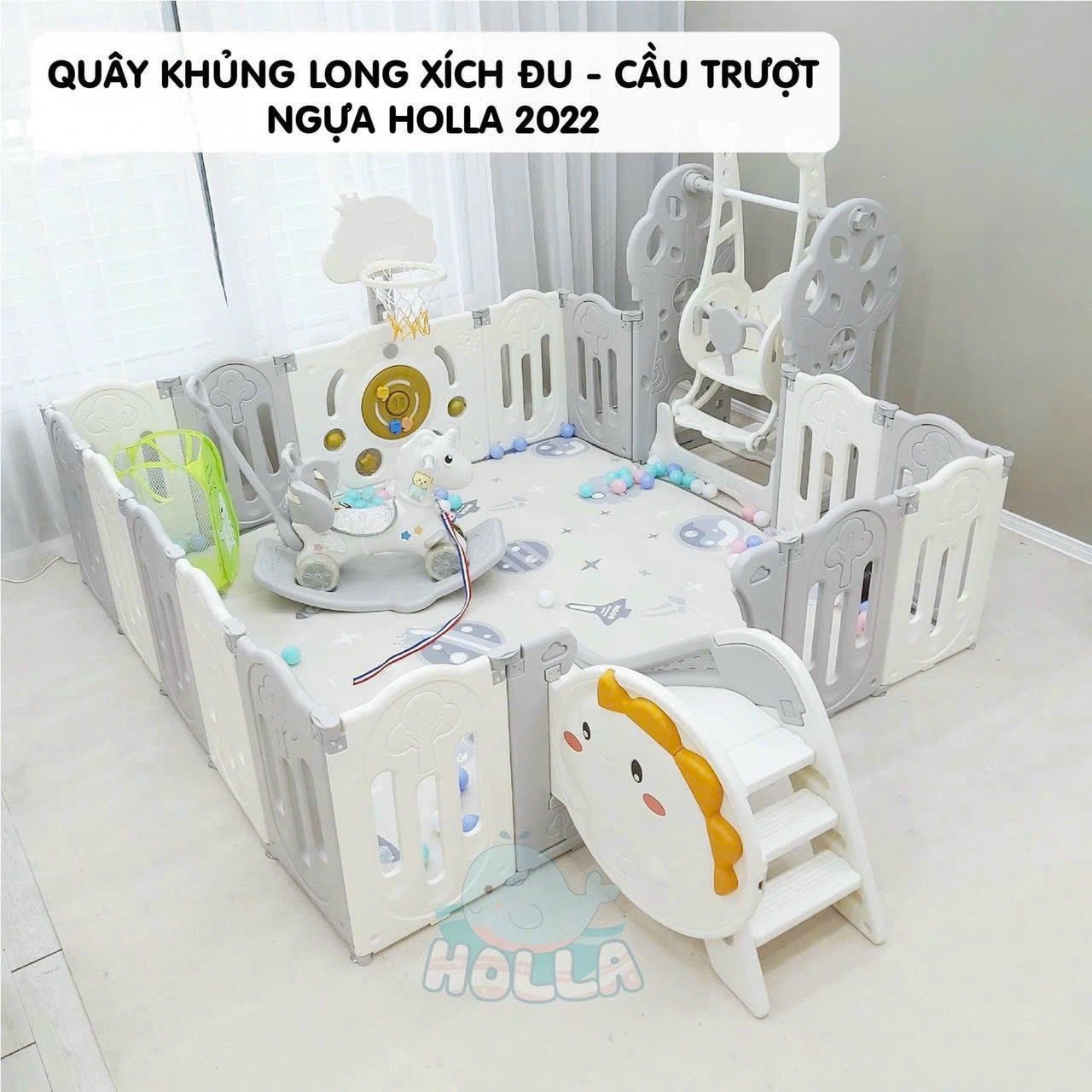 Quây Nhựa Holla Kèm Xích Đu + Cầu Trượt+ Ngựa 1.9M X 2.4M Khủng Long