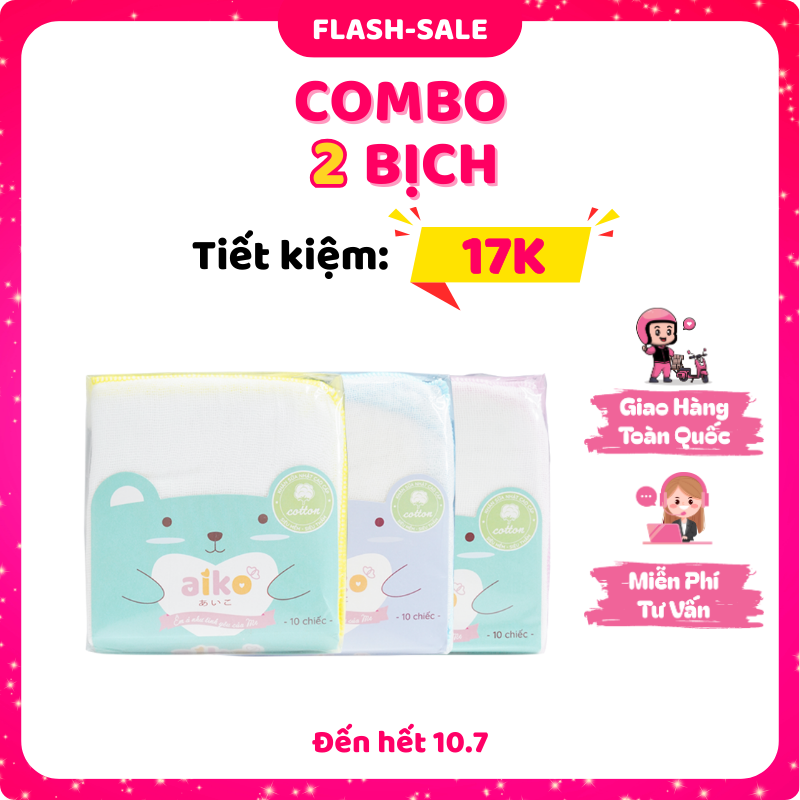 Combo 2 Khăn Sữa Xô Aiko Xô 4 Lớp 25*25cm