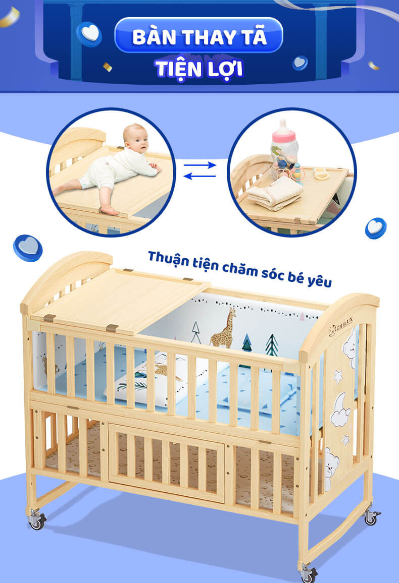 Nôi Gỗ Chilux Bộ Full Nệm Hoàng Gia