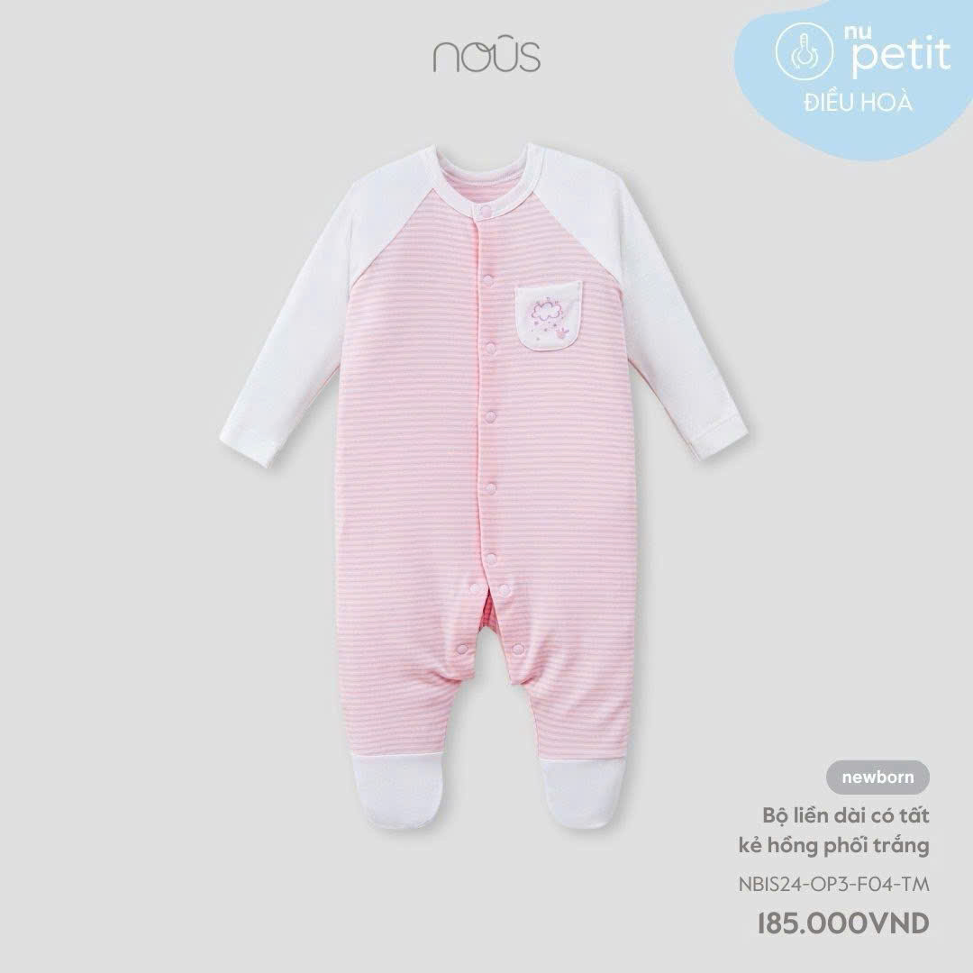Body Dài Nous Liền Tất Kẻ Hồng Trắng NB