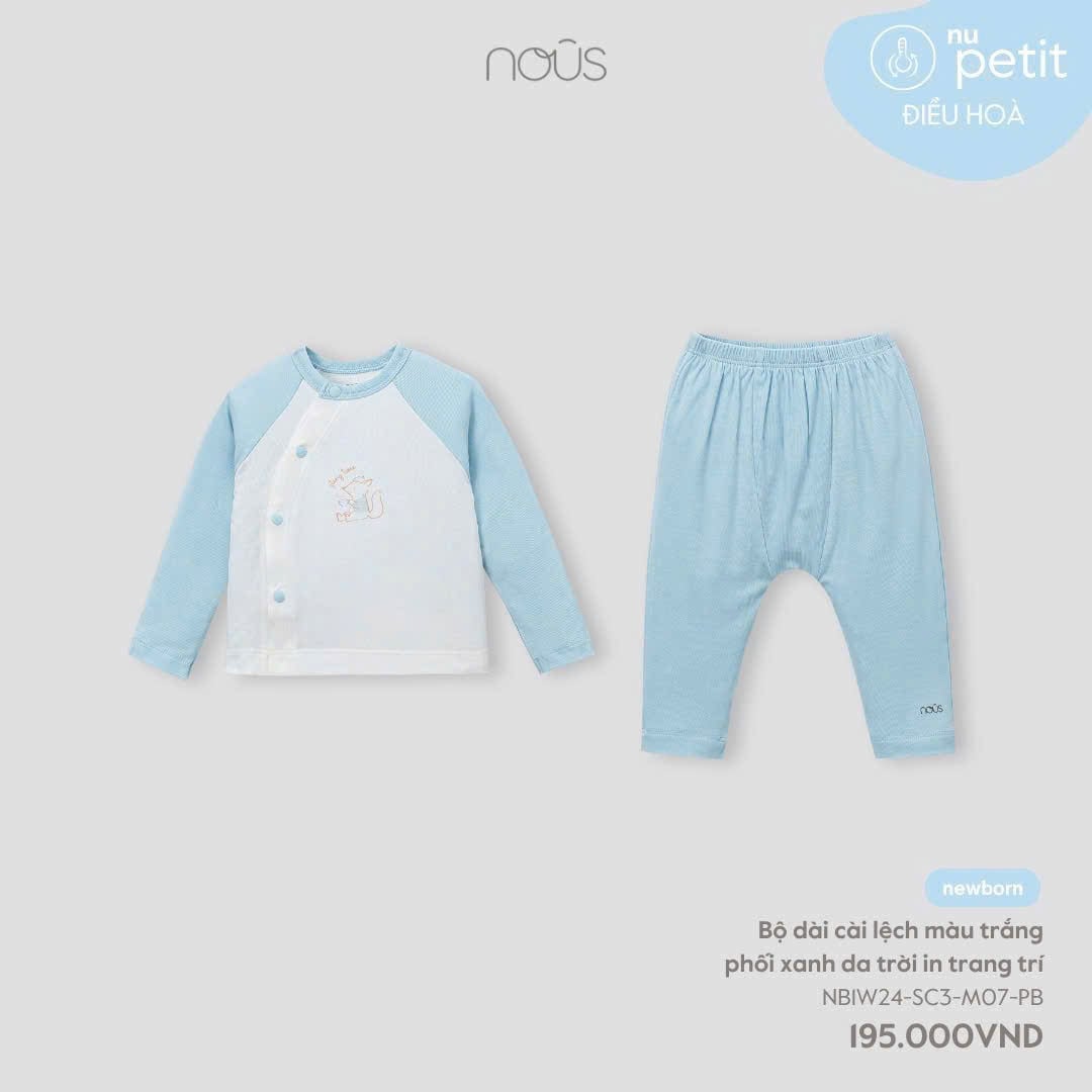 Bộ Cài Dài Nous Lệch Trắng Xanh Trang Trí NB