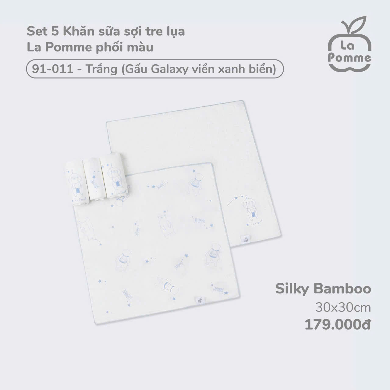 Khăn Sữa Tre La Pomme Gấu Galaxy Xanh Dương