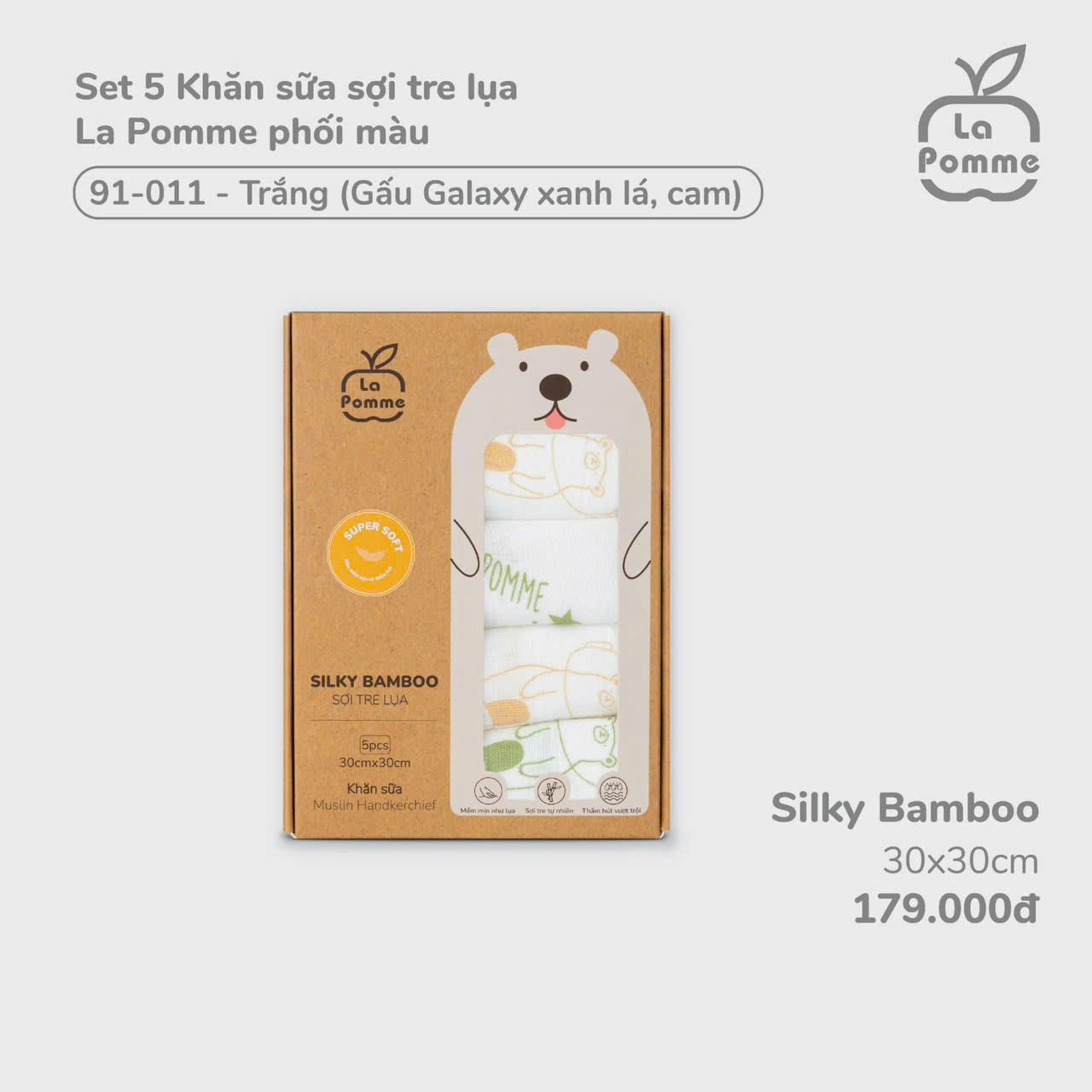 Khăn Sữa Tre La Pomme Gấu Galaxy Xanh Lá