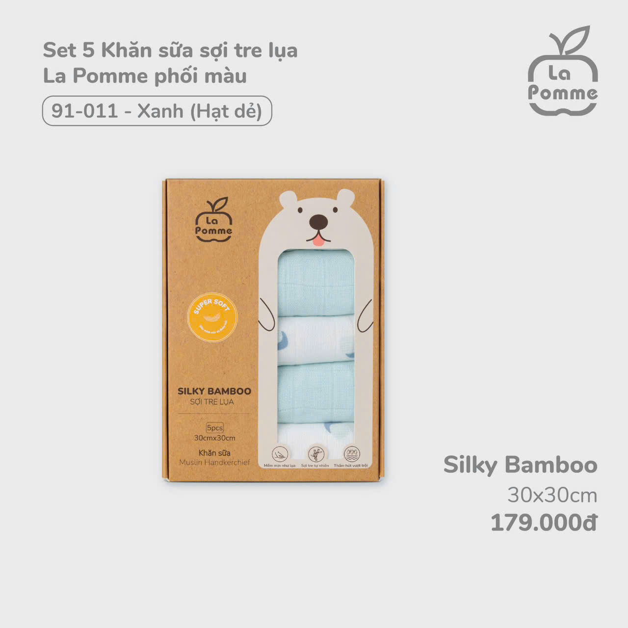 Khăn Sữa Tre La Pomme Xanh Hạt Dẻ