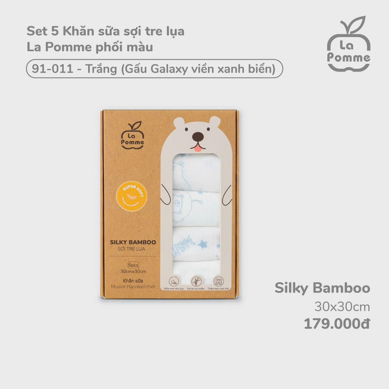 Khăn Sữa Tre La Pomme Gấu Galaxy Xanh Dương