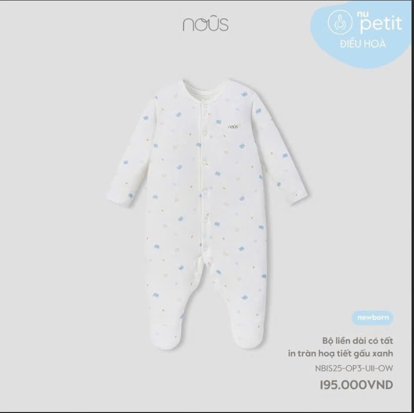 Body Dài Nous Liền Tất In Tràn HT Gấu Xanh NB