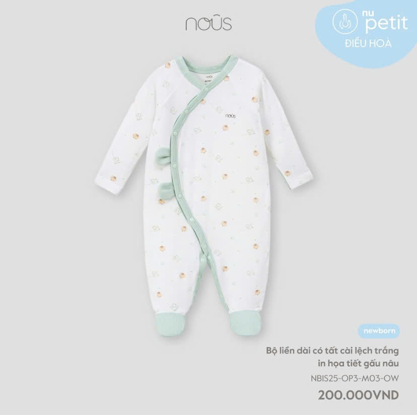 Body Dài Nous Liền Tất Lệch Họa Tiết Gấu Nâu NB