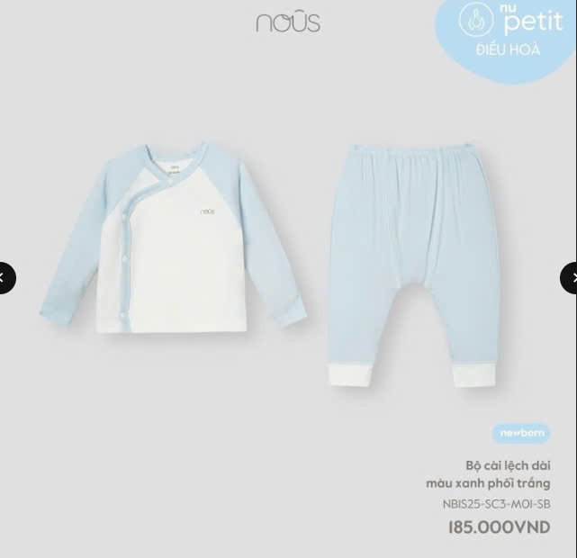 Bộ Cài Dài Nous Lệch Trắng + Xanh Nhạt NB