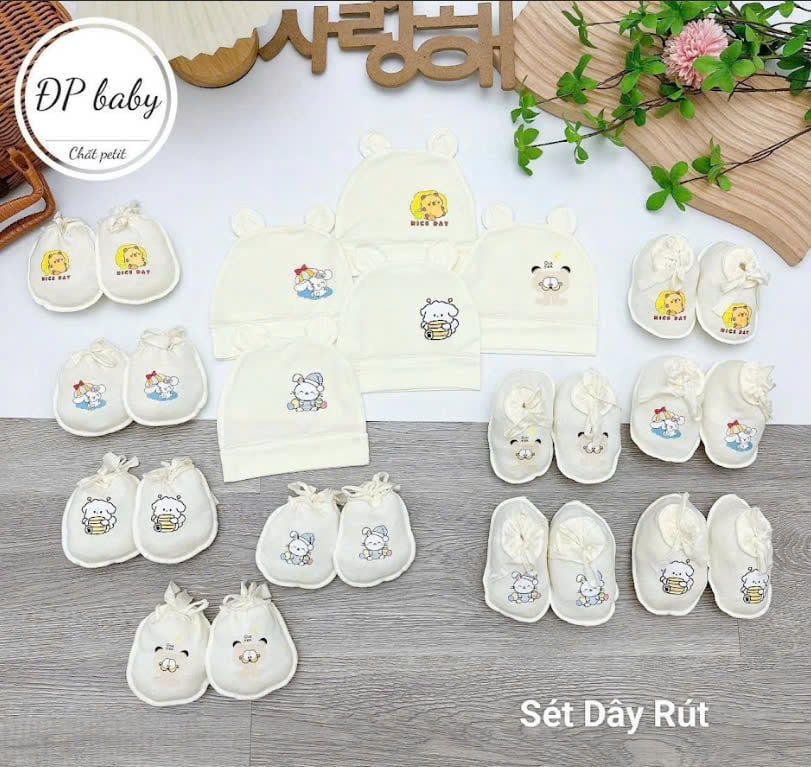 Set Nón - Bao Tay Chân OT Họa Tiết Hình Thú Đáng Yêu