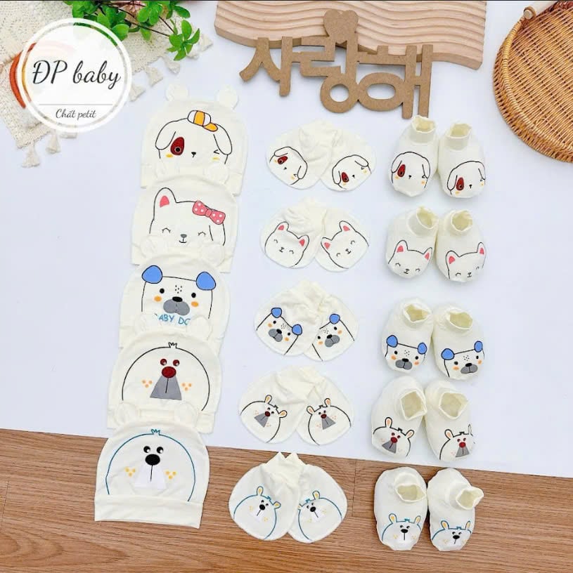 Set Nón - Bao Tay Chân OT Họa Tiết Hình Thú Đáng Yêu