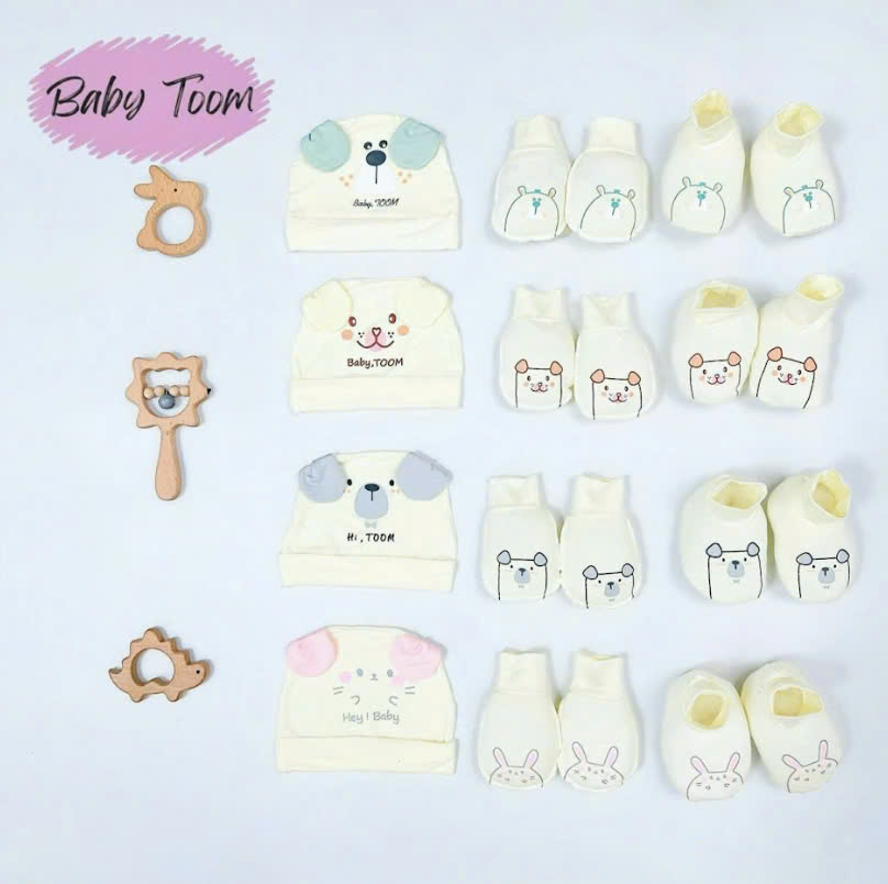 Set Nón - Bao Tay Chân OT Họa Tiết Hình Thú Đáng Yêu