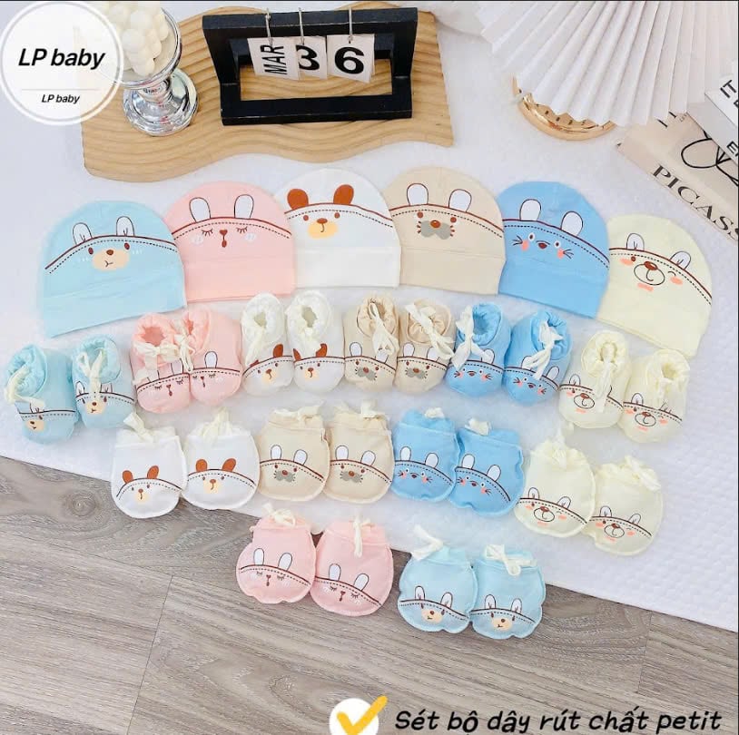 Set Nón - Bao Tay Chân OT Họa Tiết Hình Thú Đáng Yêu