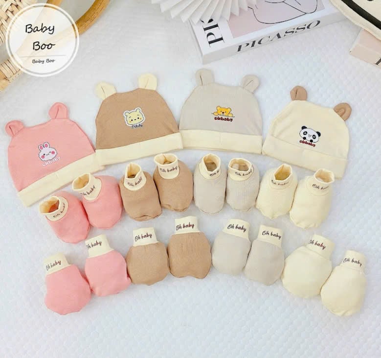 Set Nón - Bao Tay Chân OT Họa Tiết Hình Thú Đáng Yêu