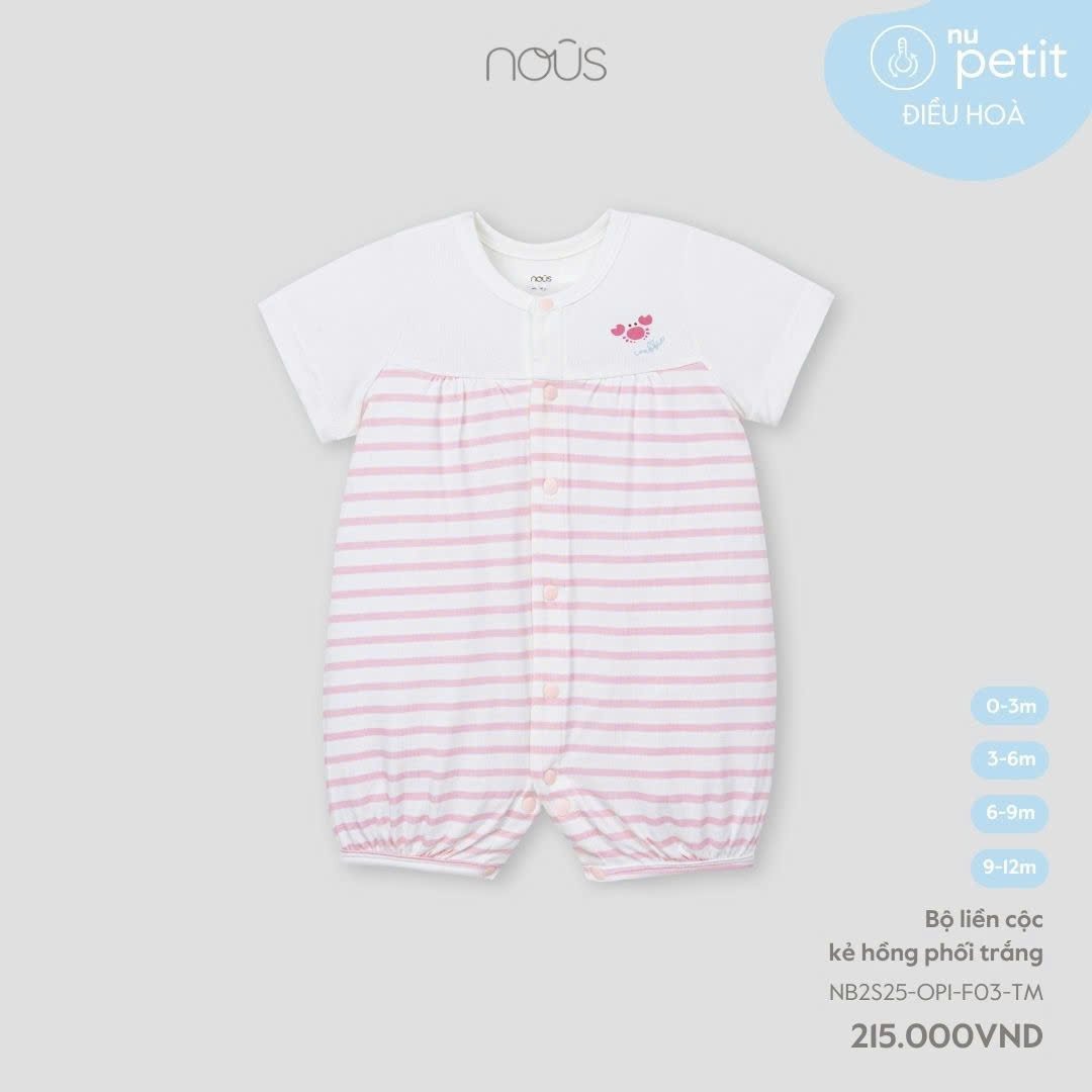 Body Cộc Nous Cài Thẳng Kẻ Hồng Phối Trắng 0-3M