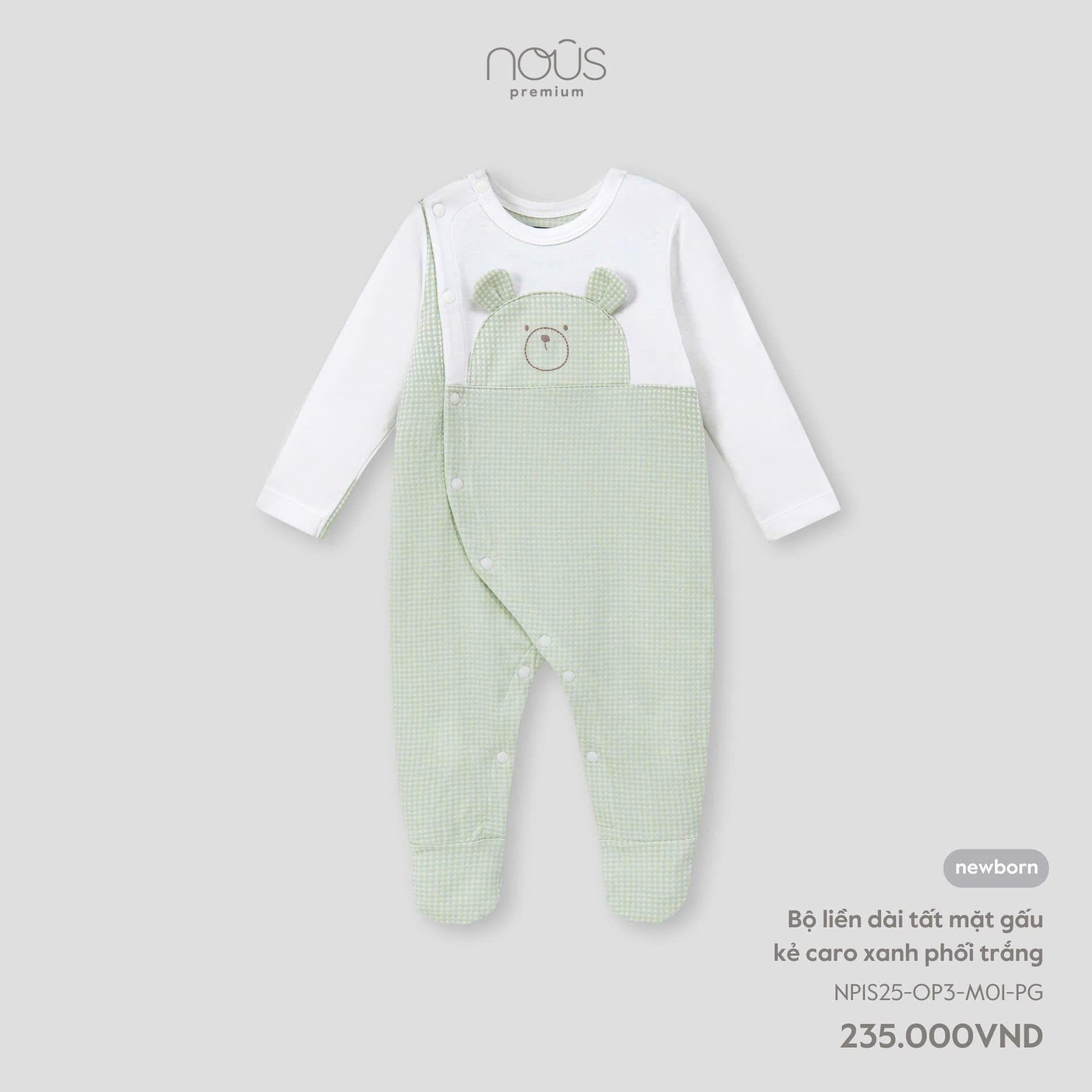 Body Dài Nous Liền Tất Mặt Gấu Karo Xanh Phối Trắng NB