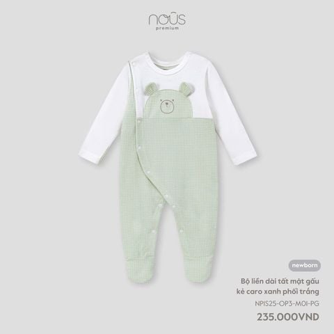 Body Dài Nous Liền Tất Mặt Gấu Karo Xanh Phối Trắng NB