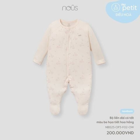 Body Dài Nous Liền Tất Màu Be In Họa Tiết Hoa Hồng NB